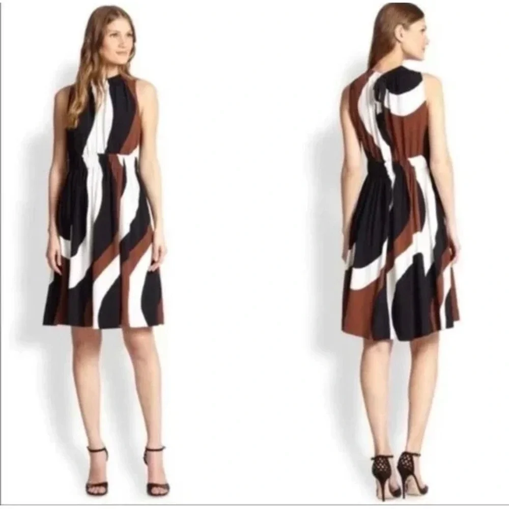 Kate‎ Spade Black Brown Rio Black White Crepe Tie Back Dress Size 4 Sleeveless
